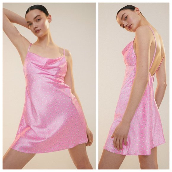 Zara Satin Barbie Pink Floral Cowl Neck Slip Dress - Picture 2 of 12